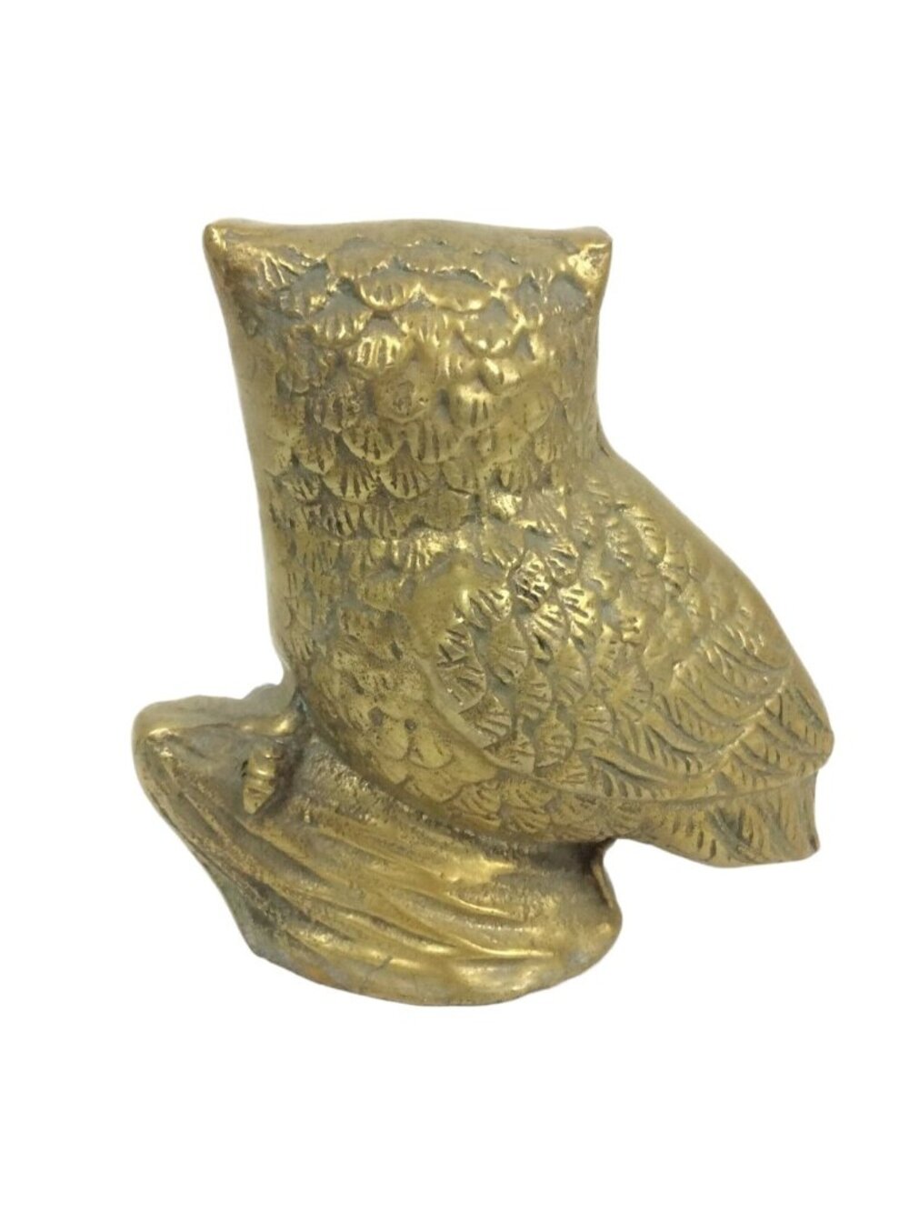 Vintage Brass Owl On Log Figurine Patina 3.5 inch Cast Metal Decorative Accent - Picture 3 of 5